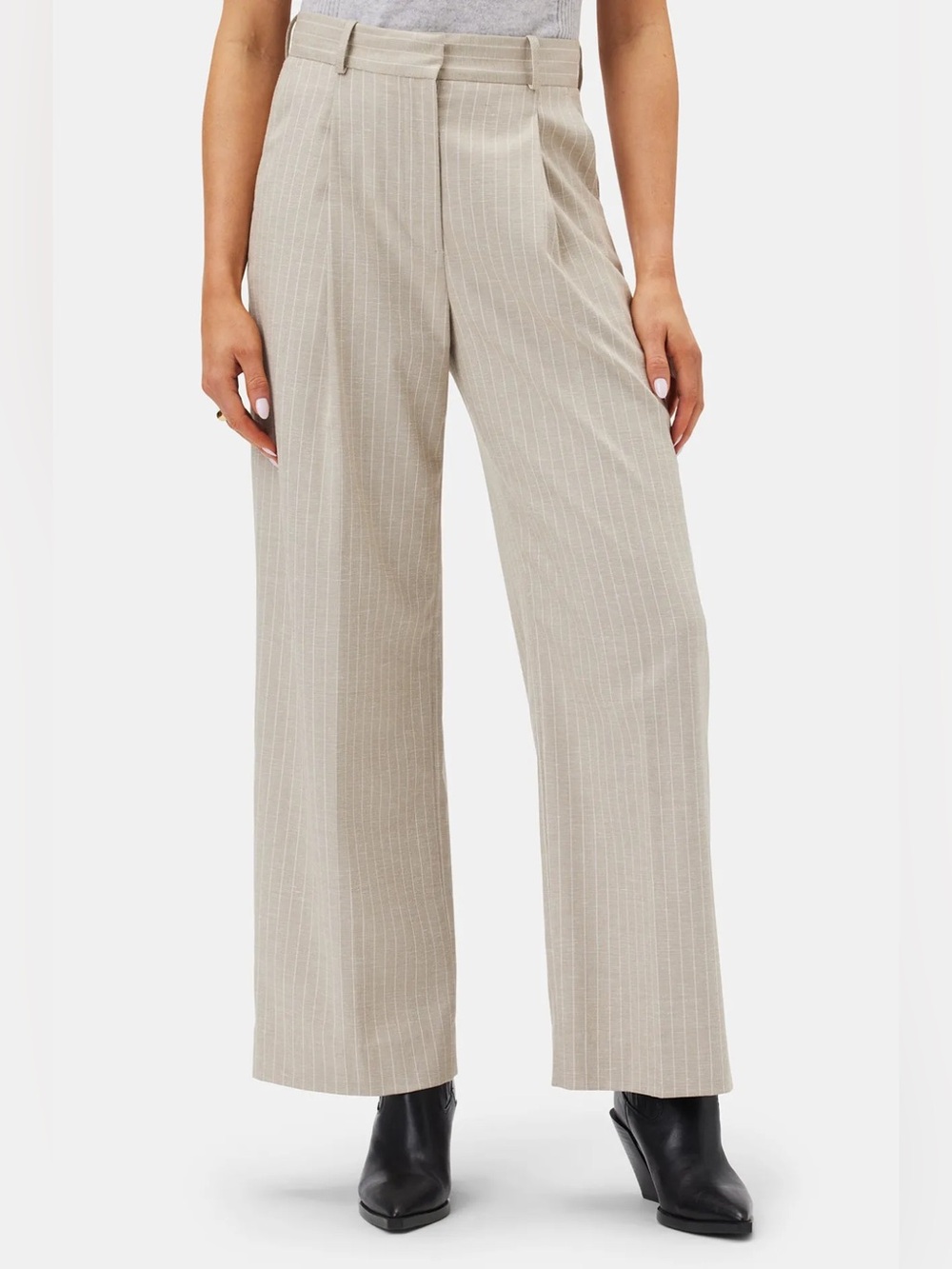 NWT Amour Vert Pleated Wide-Leg Pinstripe Trousers